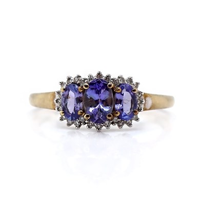 Lot 78 - 9CT Yellow Gold Tanzanite & Diamond Trilogy Ring