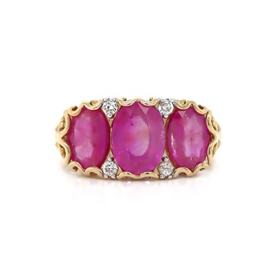 Lot 25 - 14CT Rose Gold Ruby And Diamond Trilogy Ring