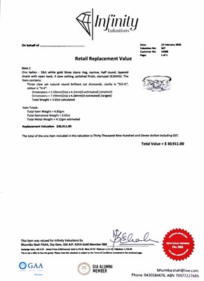 Lot 100 - 18CT White Gold 3.65ct Diamond Trilogy Ring