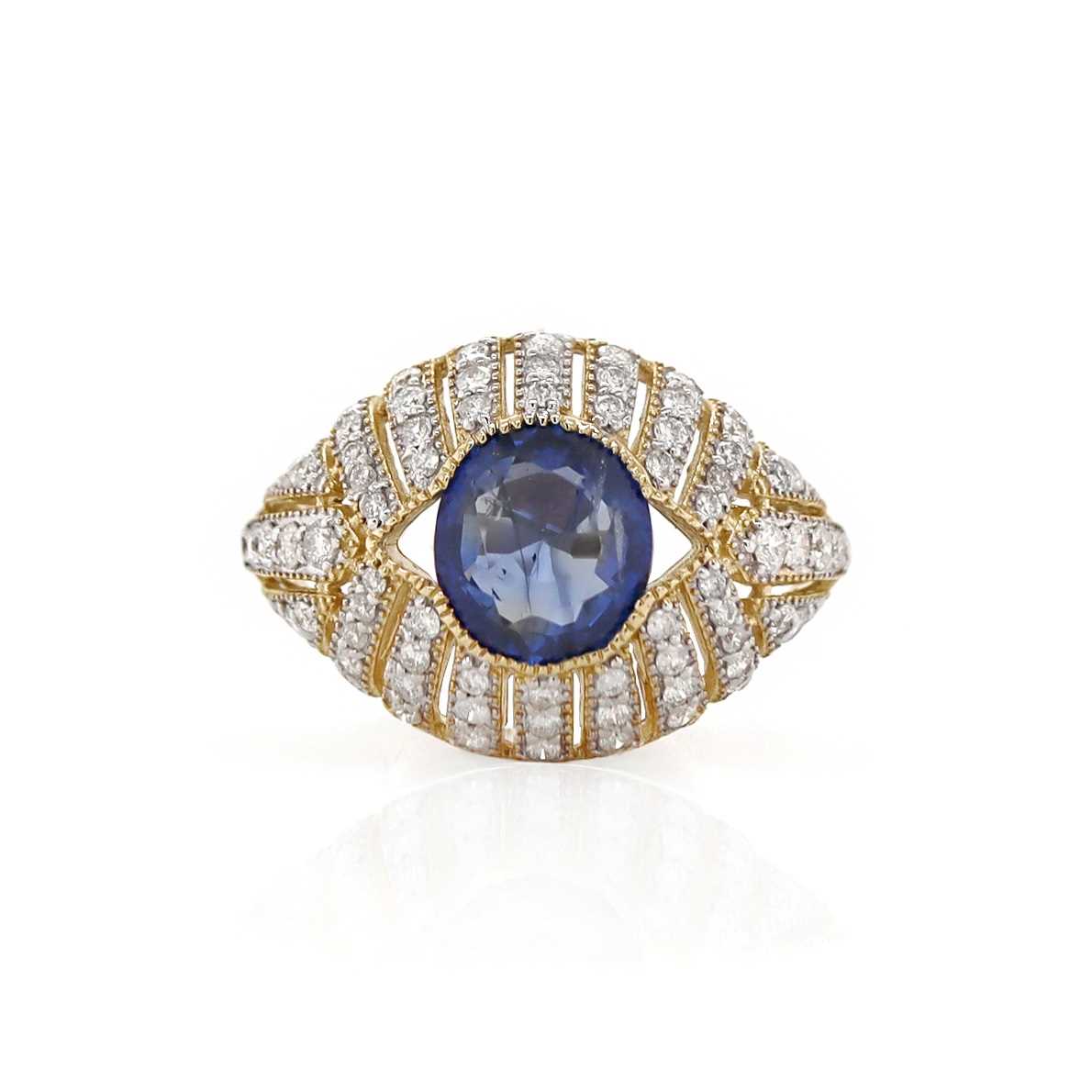 Lot 48 - 14CT Yellow Gold 1.80ct Blue Ceylon Sapphire And Diamond Dress Ring