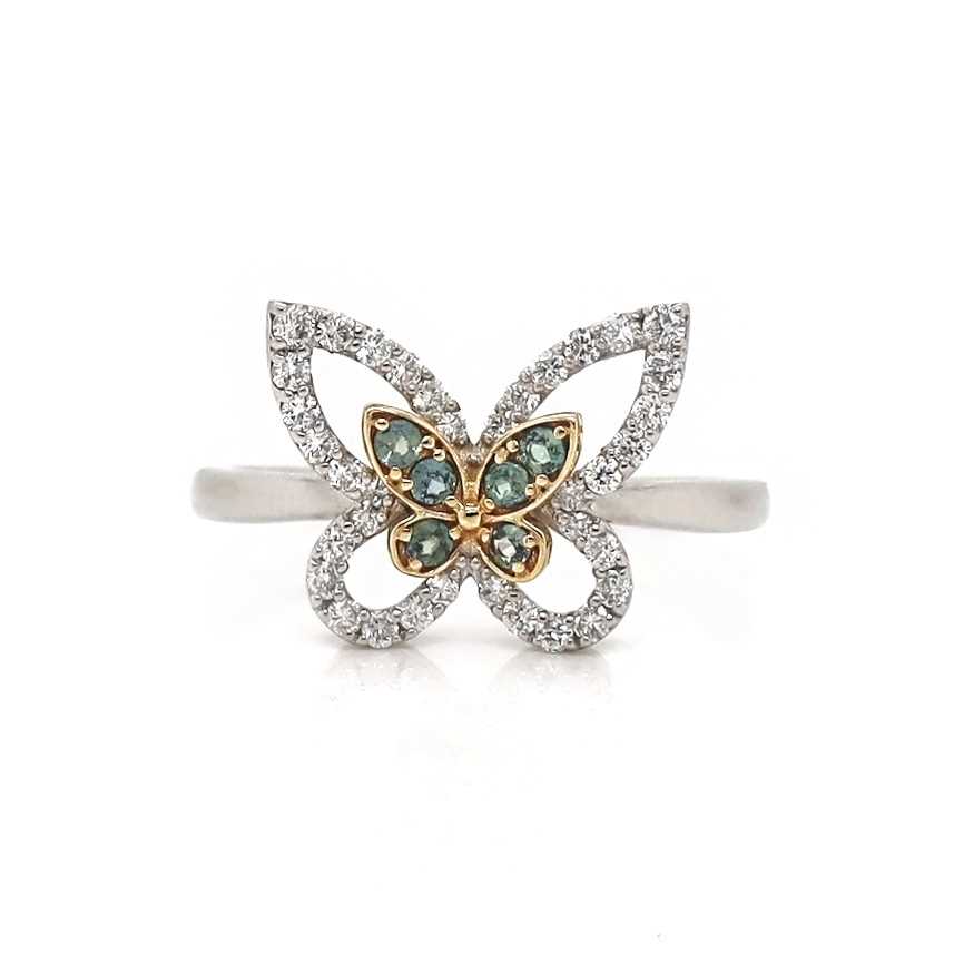 Lot 120 - Platinum & 18CT Gold Alexandrite and Diamond Butterfly Ring