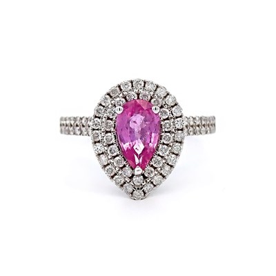 Lot 141 - 14CT White Gold 0.91CT Pink Sapphire & Diamond Ring