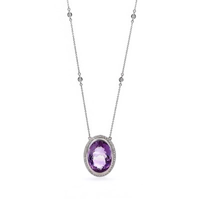 Lot 56 - 10CT White Gold 18.03CT Amethyst & Diamond Necklace