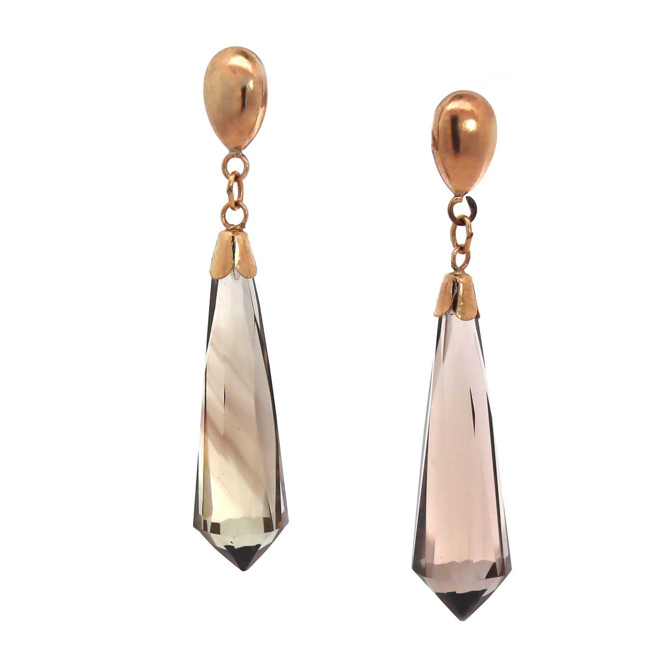 Lot 2 - 9CT Yellow Gold Smokey Quartz Drop Earrings