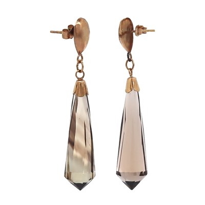 Lot 2 - 9CT Yellow Gold Smokey Quartz Drop Earrings