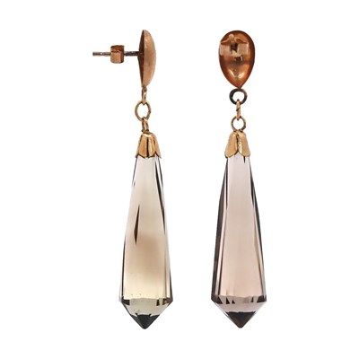 Lot 2 - 9CT Yellow Gold Smokey Quartz Drop Earrings
