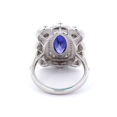 Lot 156 - A 14CT White Gold 1.46CT Tanzanite, Diamond & Enamel Ring