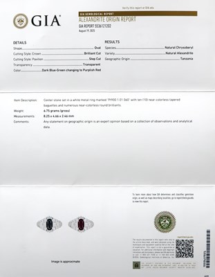 Lot 8 - Platinum GIA Certified 1.01CT Alexandrite & Diamond Ring