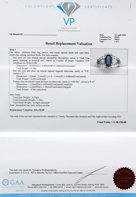 Lot 8 - Platinum GIA Certified 1.01CT Alexandrite & Diamond Ring
