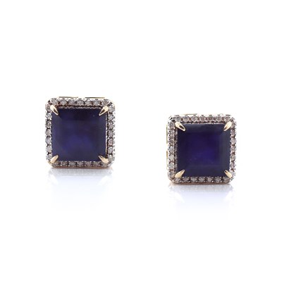 Lot 164 - 9CT Yellow Gold 7.90ct Blue Sapphire And Diamond Stud Earrings