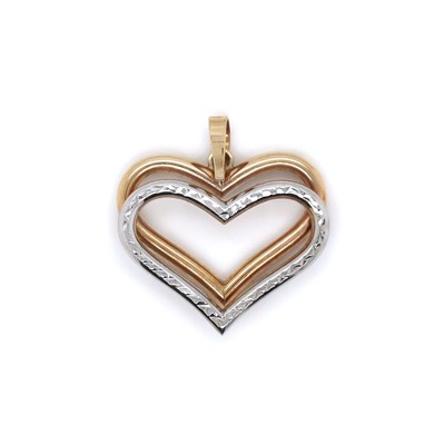 Lot 64 - 9CT Yellow And White Gold Double Heart Pendant