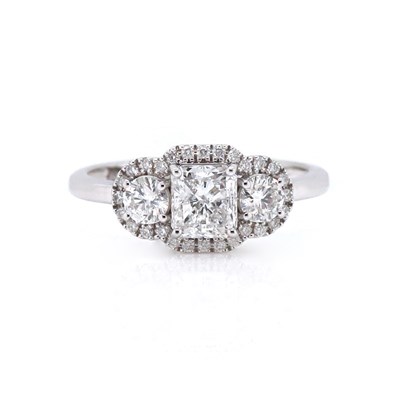 Lot 112 - 14CT White Gold 1.14ct Diamond Trilogy Halo Ring