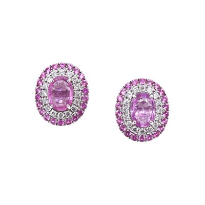 Lot 117 - 14CT White Gold 2.65ct Fancy Pink Sapphire And Diamond Stud Earrings
