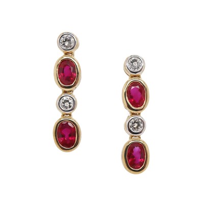 Lot 134 - 14CT Yellow Gold 3.20ct Ruby And Diamond Drop Earrings