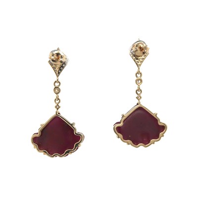 Lot 88 - 14CT Yellow Gold 14.79ct Carved Rubies And Diamond Drop Earrings