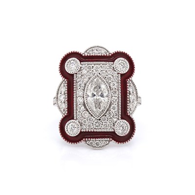 Lot 10 - 14CT White Gold 1.53ct Diamond Enamel Cocktail Ring