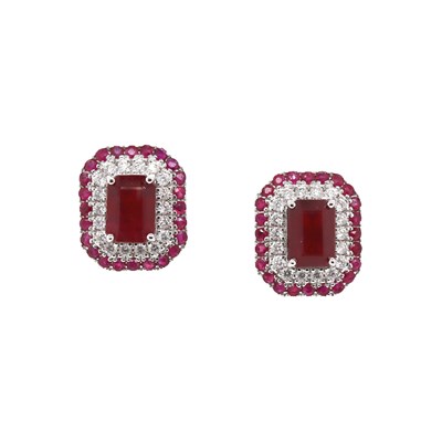 Lot 133 - 14CT White Gold 3.17ct Ruby And Diamond Stud Earrings