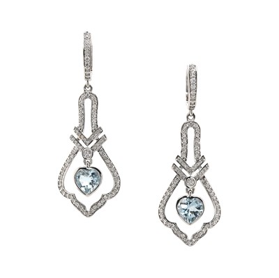 Lot 175 - 14CT White Gold 1.32ct Aquamarine And Diamond Drop Earrings