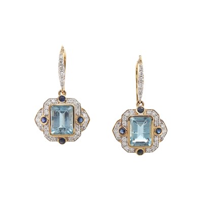 Lot 32 - 14CT Yellow Gold 3.13ct Aquamarine, Ceylon Blue Sapphire And Diamond Drop Earrings