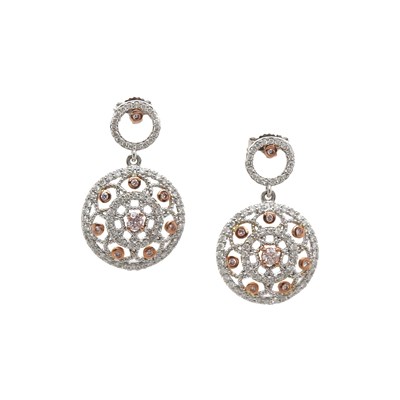 Lot 177 - 14CT White And Rose Gold 0.79ct Pink With White Diamond Drop Earrings