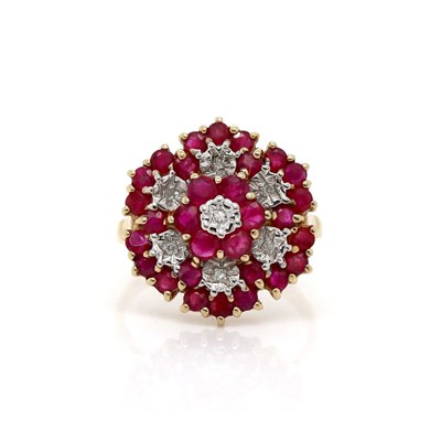 Lot 152 - 9CT yellow gold Ruby and Diamond cluster ring