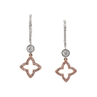 Lot 7 - 14CT White Gold 0.86ct Pink With White Diamond Drop Earrings