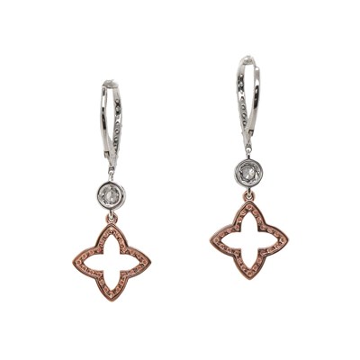 Lot 7 - 14CT White Gold 0.86ct Pink With White Diamond Drop Earrings
