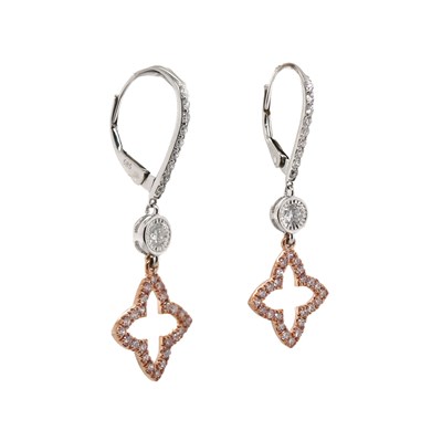 Lot 7 - 14CT White Gold 0.86ct Pink With White Diamond Drop Earrings