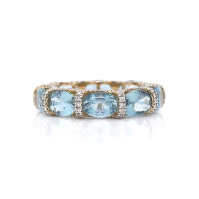 Lot 121 - 14CT Yellow Gold 5.97ct Aquamarine And Diamond Eternity Ring