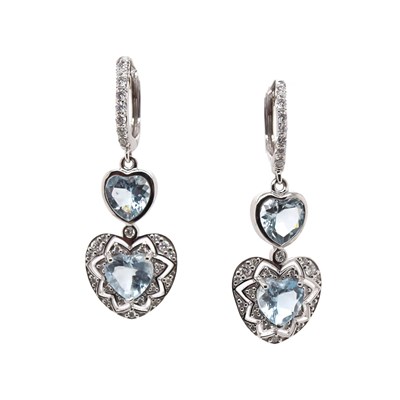 Lot 71 - 14CT White Gold 2.69ct Aquamarine And Diamond Drop Earrings