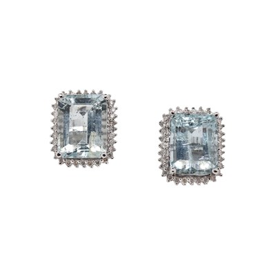 Lot 128 - 14CT White Gold 7.68ct Aquamarine And Diamond Stud Earrings