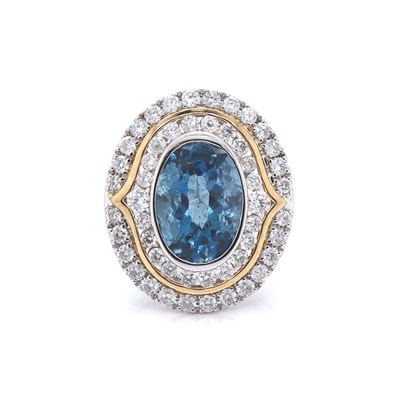 Lot 111 - 14CT White Gold 4.02ct Aquamarine And Diamond Cocktail Ring