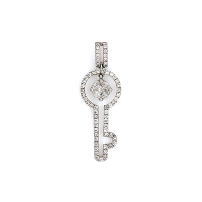 Lot 106 - 18CT White Gold 0.52ct Diamond Key Pendant