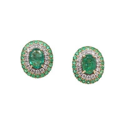 Lot 166 - 14CT Yellow Gold 2.10ct Emerald And Diamond Stud Earrings