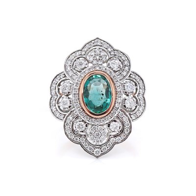 Lot 13 - 14CT Rose And White Gold 1.13ct Emerald With Diamond Cocktail ring
