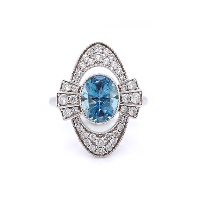 Lot 154 - 14CT White Gold 1.58ct Aquamarine And Diamond Dress Ring