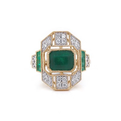 Lot 15 - 14CT Yellow Gold 2.16ct Emerald And Diamond Cocktail Ring