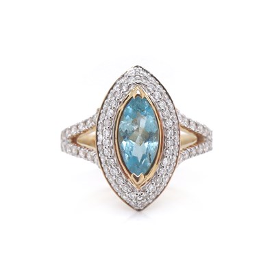 Lot 189 - 14CT Yellow Gold 0.71ct Aquamarine And Diamond Dress Ring