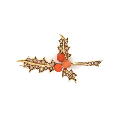 Lot 97 - 9CT Yellow Gold Coral & Pearl Brooch