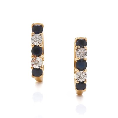 Lot 19 - 9CT Yellow Gold Sapphire & Diamond Earrings