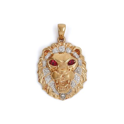 Lot 12 - 9CT Yellow Gold Created Ruby And Diamond Lion Pendant