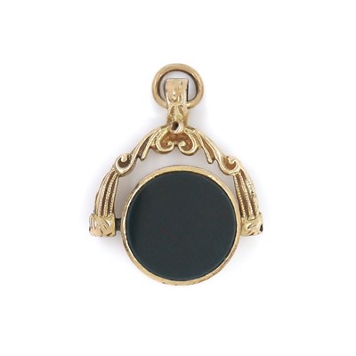 Lot 139 - 9CT Yellow Gold Antique Carnelian & Bloodstone Spinner Pendant