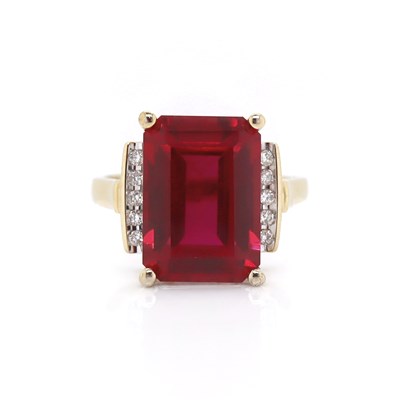 Lot 84 - 9CT Yellow Gold Created Ruby And Diamond Cocktail Ring