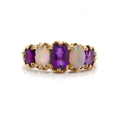 Lot 120 - 9CT Yellow Gold Amethyst & Opal Ring