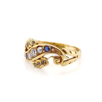 Lot 100 - 18ct Yellow Gold Sapphire & Seed Pearl Antique Ring