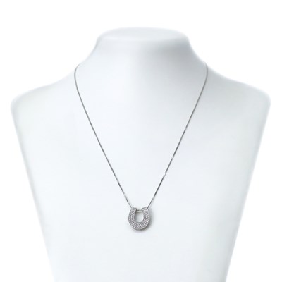 Lot 83 - 18ct White Gold Diamond Horseshoe Pendant Necklace