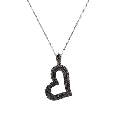 Lot 51 - 18ct White Gold Black Rhodium Diamond Heart Necklace