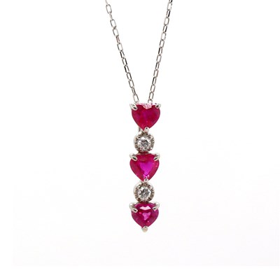 Lot 58 - 18CT White Gold Ruby & Diamond Pendant with Necklace