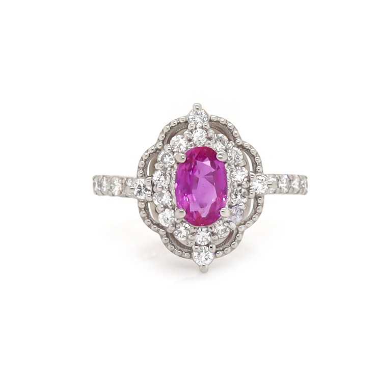 4 - Platinum GIA Cert. 1.00CT Pink Sapphire & Diamond Ring