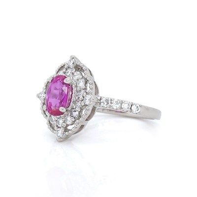 Lot 4 - Platinum GIA Cert. 1.00CT Pink Sapphire & Diamond Ring